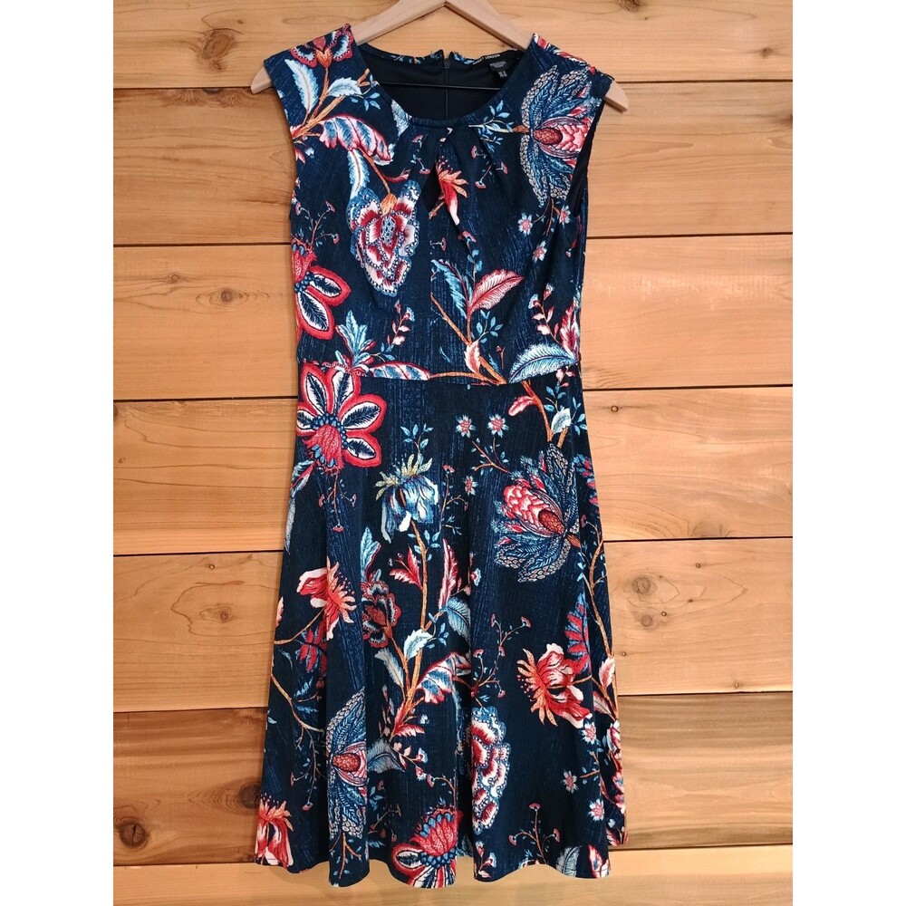 Maggy London Floral Ceena Fit And Flare Blue Pink Midi Dress Size 6
